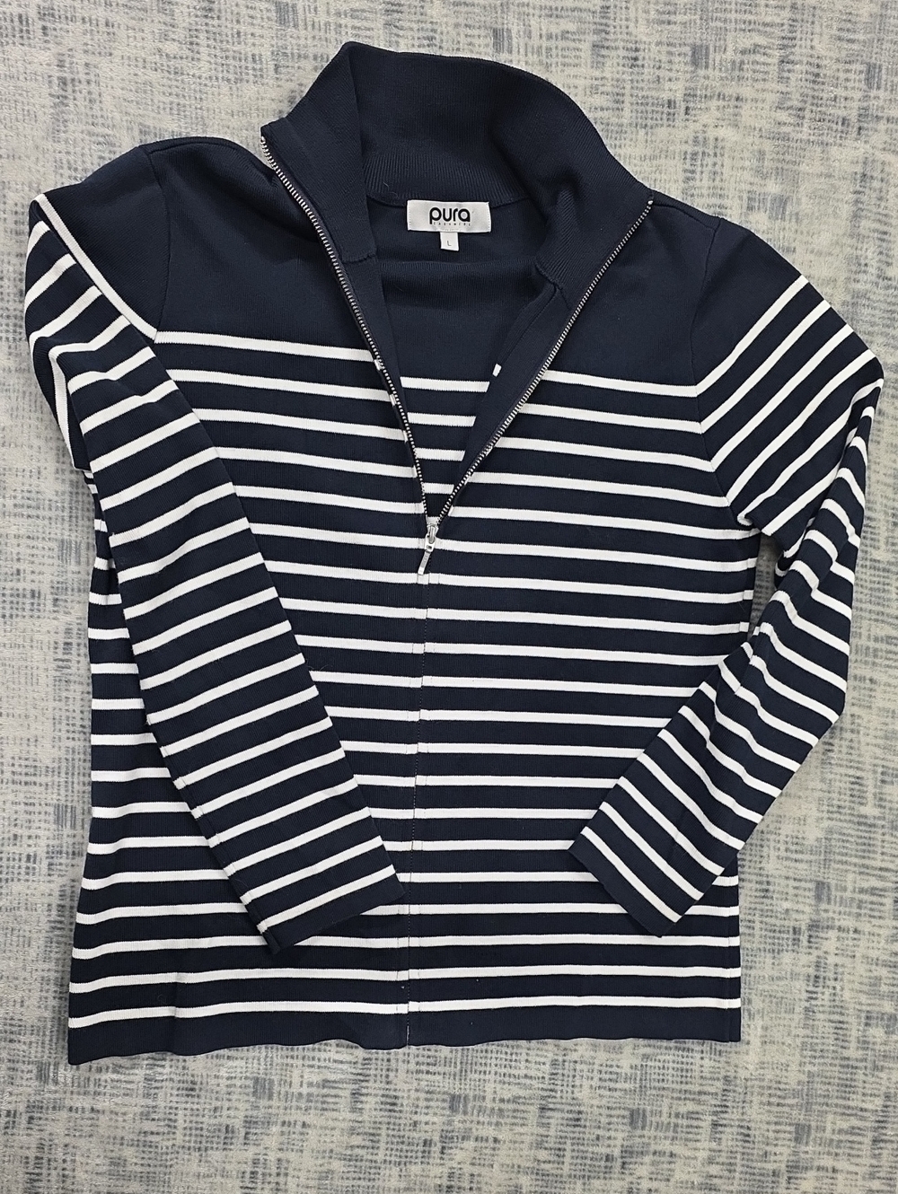 Navy & White Striped Zip-Up Sweater Jacket